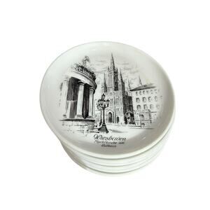 Set Of 6 Kaiser Germany Porcelain Coasters Wiesbaden Black & White